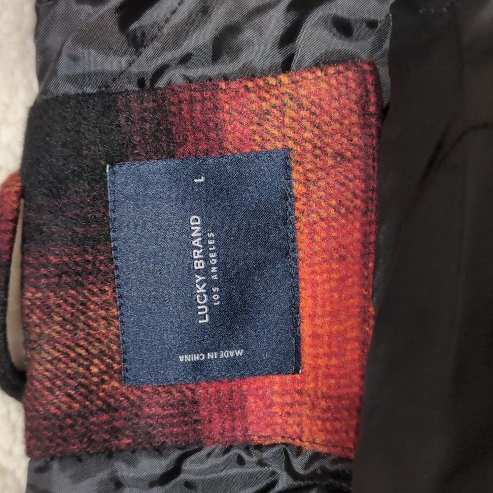 Lucky Brand Burnt Orange Wool Buffalo Plaid Faux Shearling Jacket Size Small Nwt - Picture 7 of 7